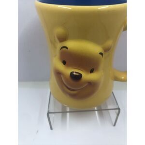 Disney Store Cup HUGGABLY POOH Coffee Tea 3D Mug Yellow Blue Ceramic
